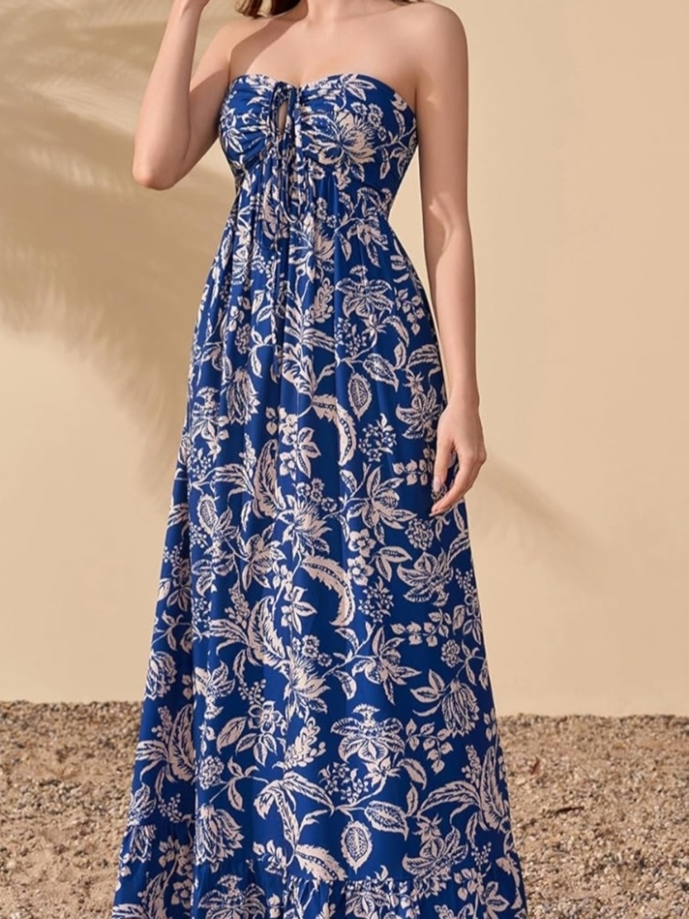 Blue Floral Strapless Maxi Dress Size L 8-10 Boho Beach Resort Summer NWT - Picture 6 of 7